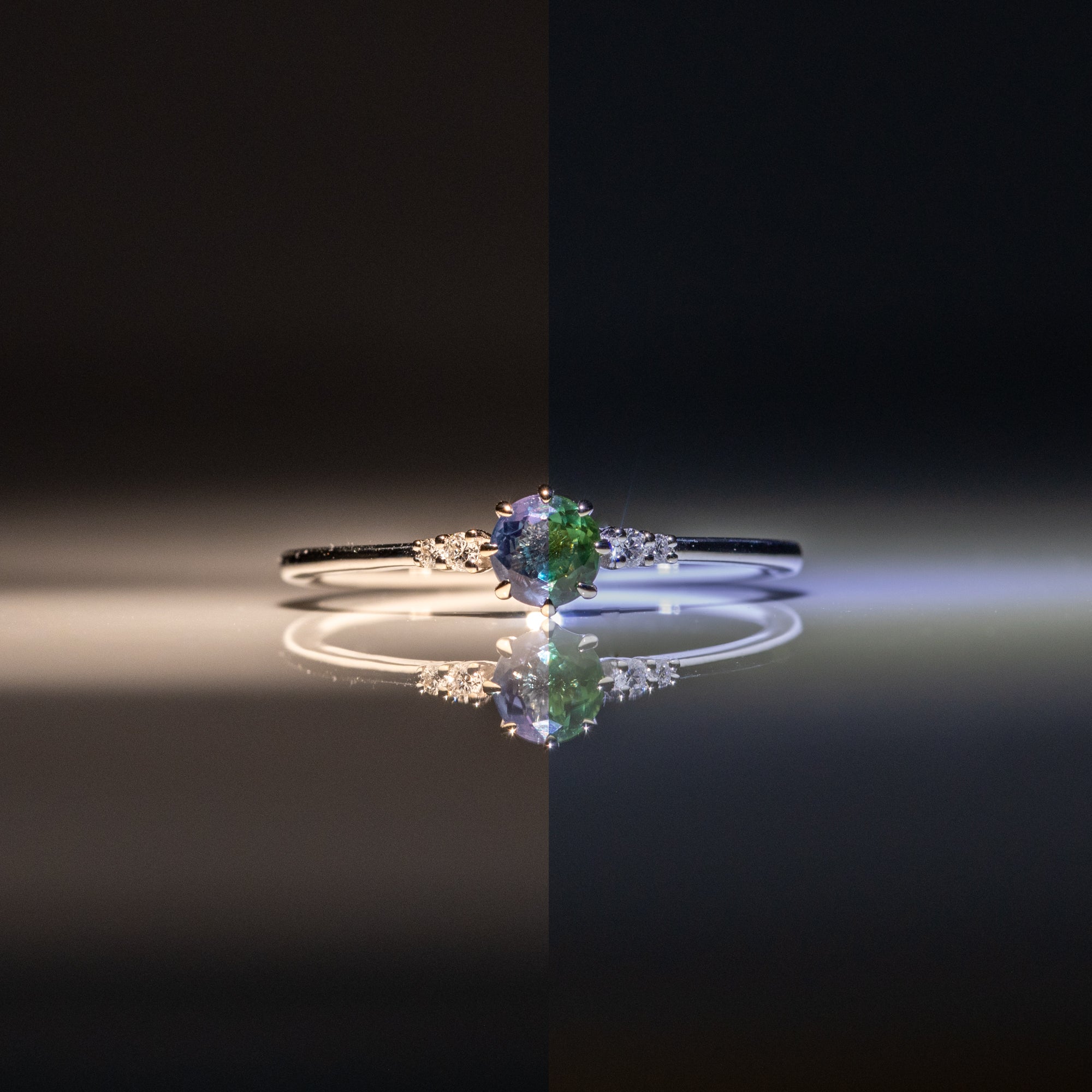14K white gold alexandrite ring
