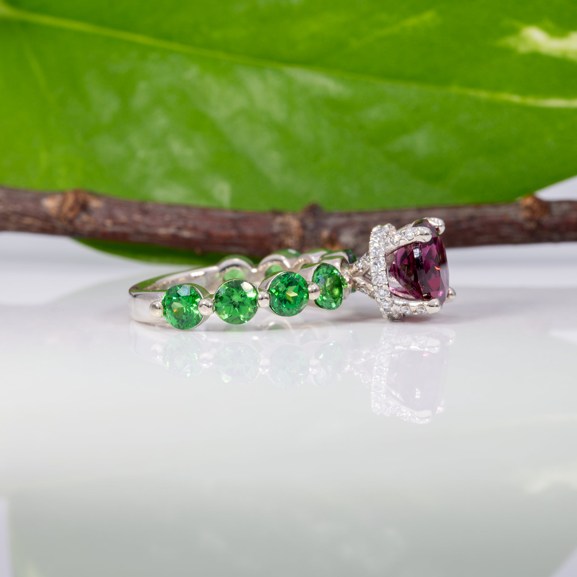 14K white gold purple garnet ring