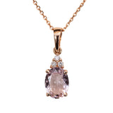 Minara Solid 14k Rose Gold Morganite Pendant with Natural Diamonds Accents, Oval 8x6mm
