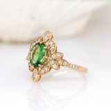 Supriya 14K Yellow Gold Tsavorite Garnet and Natural Diamonds Ring | Oval 9x7mm