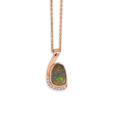 Ophelia Solid 14k Rose Gold Boulder Opal Pendant with Earth Mined Diamonds Accents