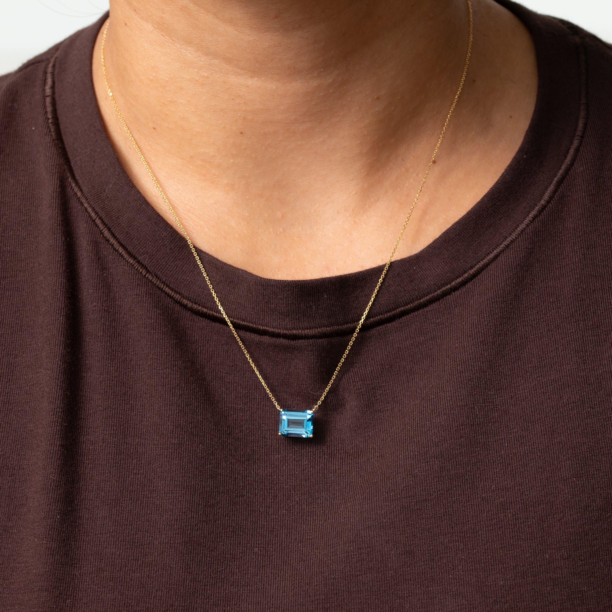 14K Yellow Gold Swiss Blue Topaz Necklace