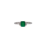 14K white gold Colombian emerald ring with diamond accents
