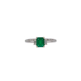 14K white gold Colombian emerald ring with diamond accents