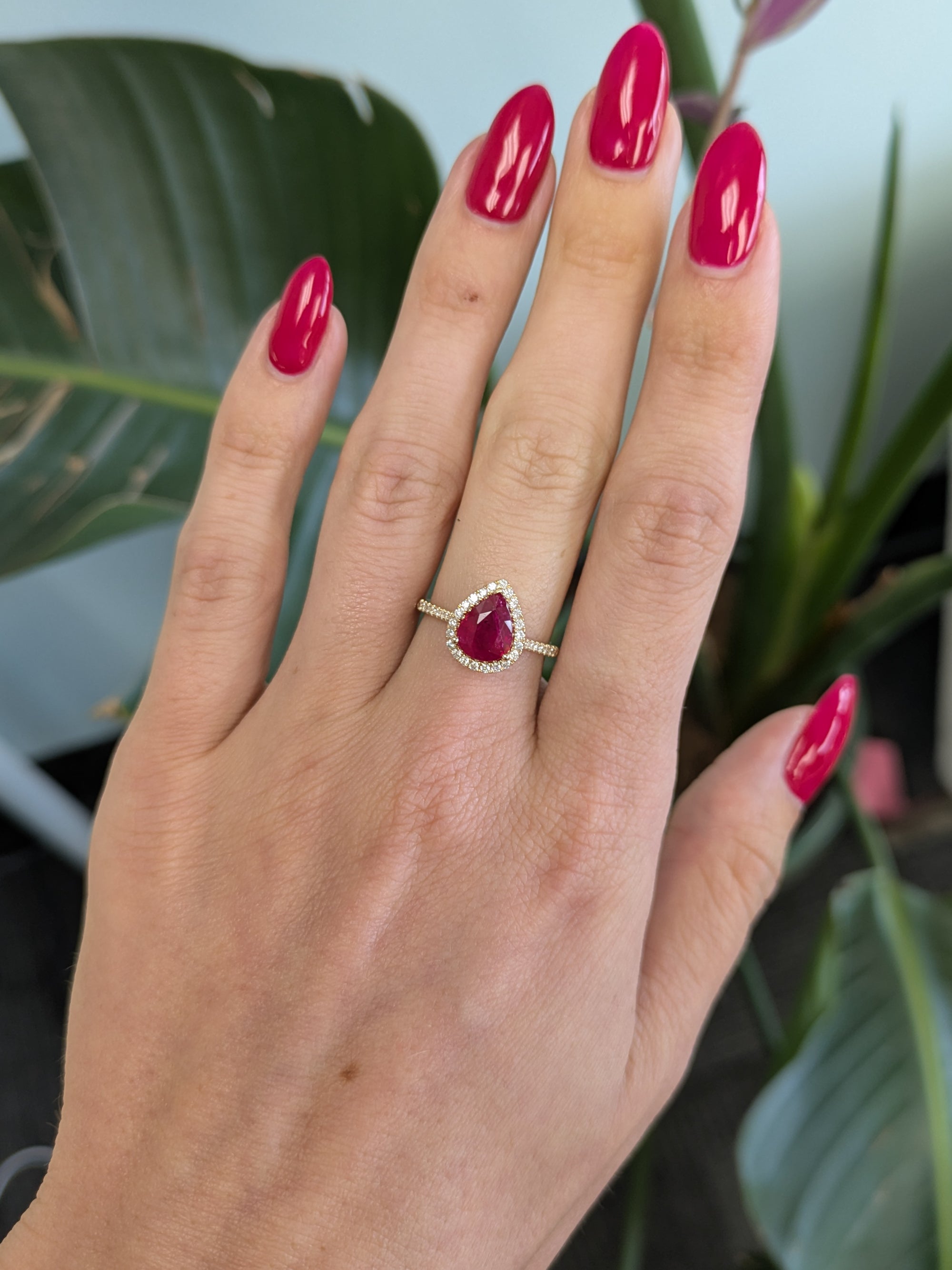 14K yellow gold GIA Mozambique ruby ring with diamond accents