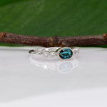 14K white gold indicolite tourmaline ring with diamond accents