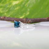 14K white gold indicolite tourmaline ring with diamond accents