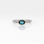 14K white gold indicolite tourmaline ring with diamond accents