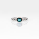 14K white gold indicolite tourmaline ring with diamond accents
