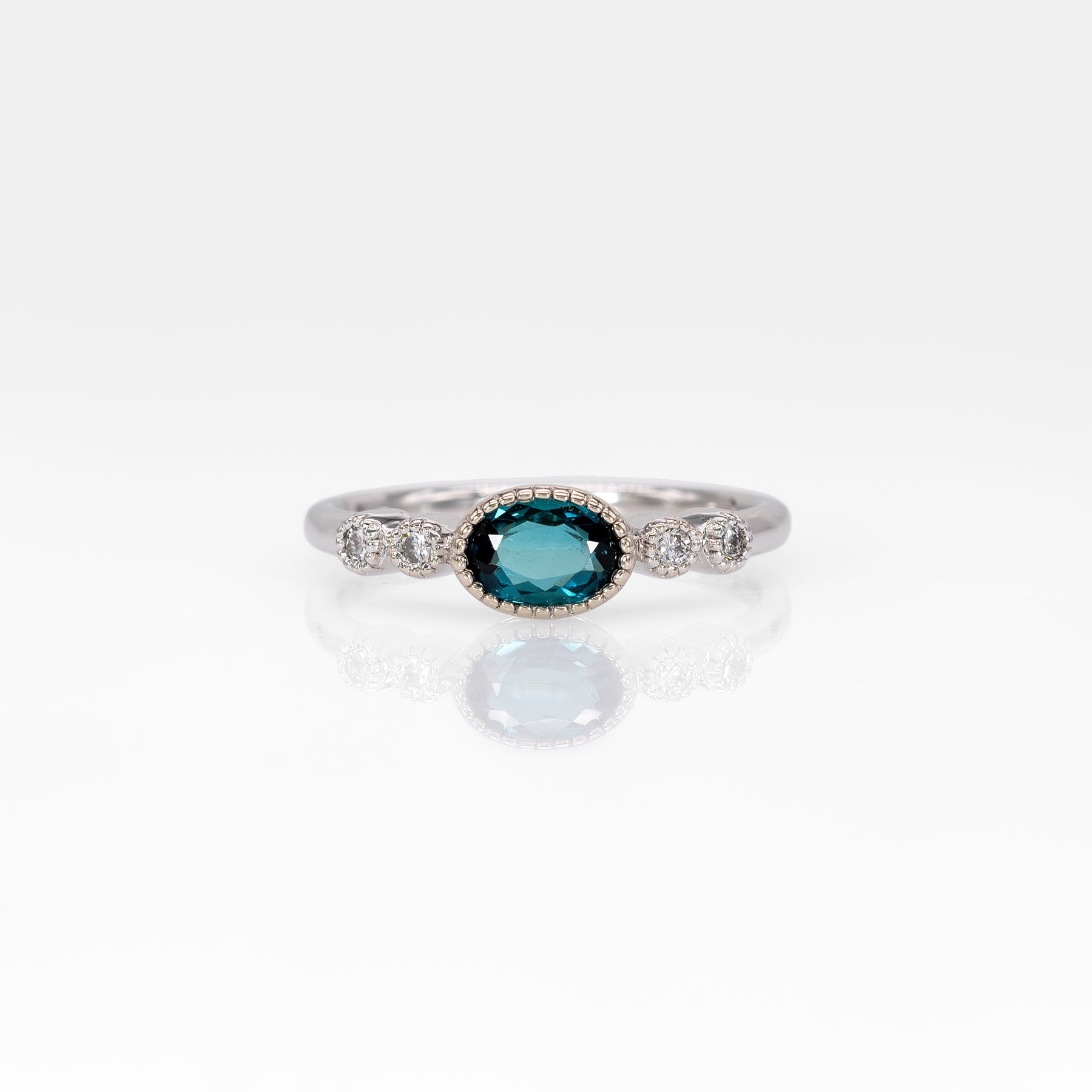 14K white gold indicolite tourmaline ring with diamond accents
