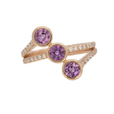2.1ct Purple Sapphire Three-Stone Wrap Ring with Earth-Mined Diamond Accents in Solid 14K Gold – Modern Elegant Fine Jewelry Design