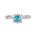 Zoya 14k Solid White Gold Blue Zircon Ring W Natural Diamonds | Round, 5mm