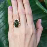 Adele 8.6Ct Black Opal Ring with Natural Diamond Accents: Solid 14K Gold, 20x11.5mm