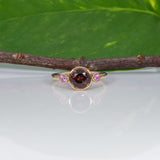 14K yellow gold red spinel ring with pink sapphire accents