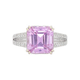 6.4Ct Natural Kunzite Ring with Natural Diamonds Accents: Solid 14K Gold, 11x9mm