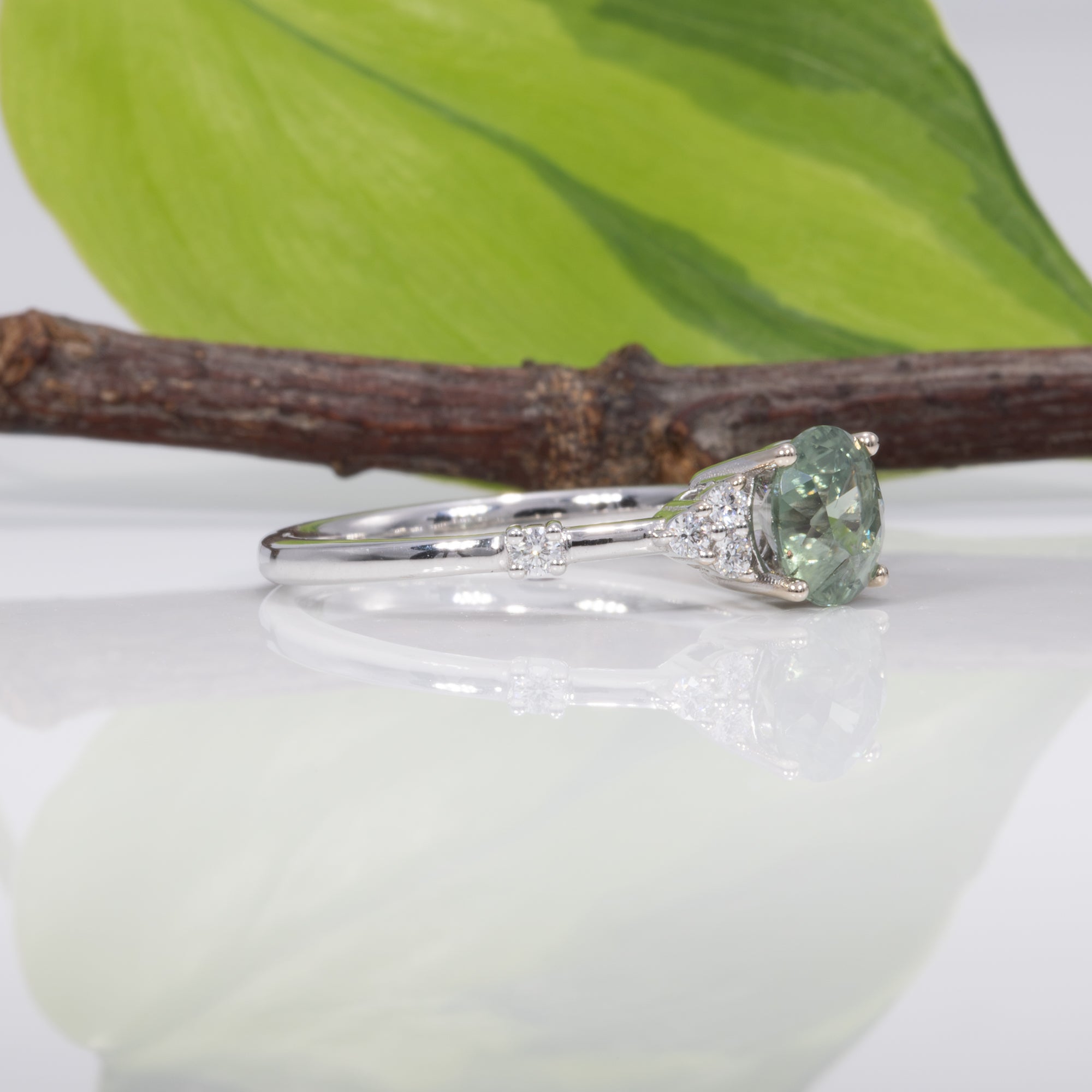 14K white gold montana sapphire ring