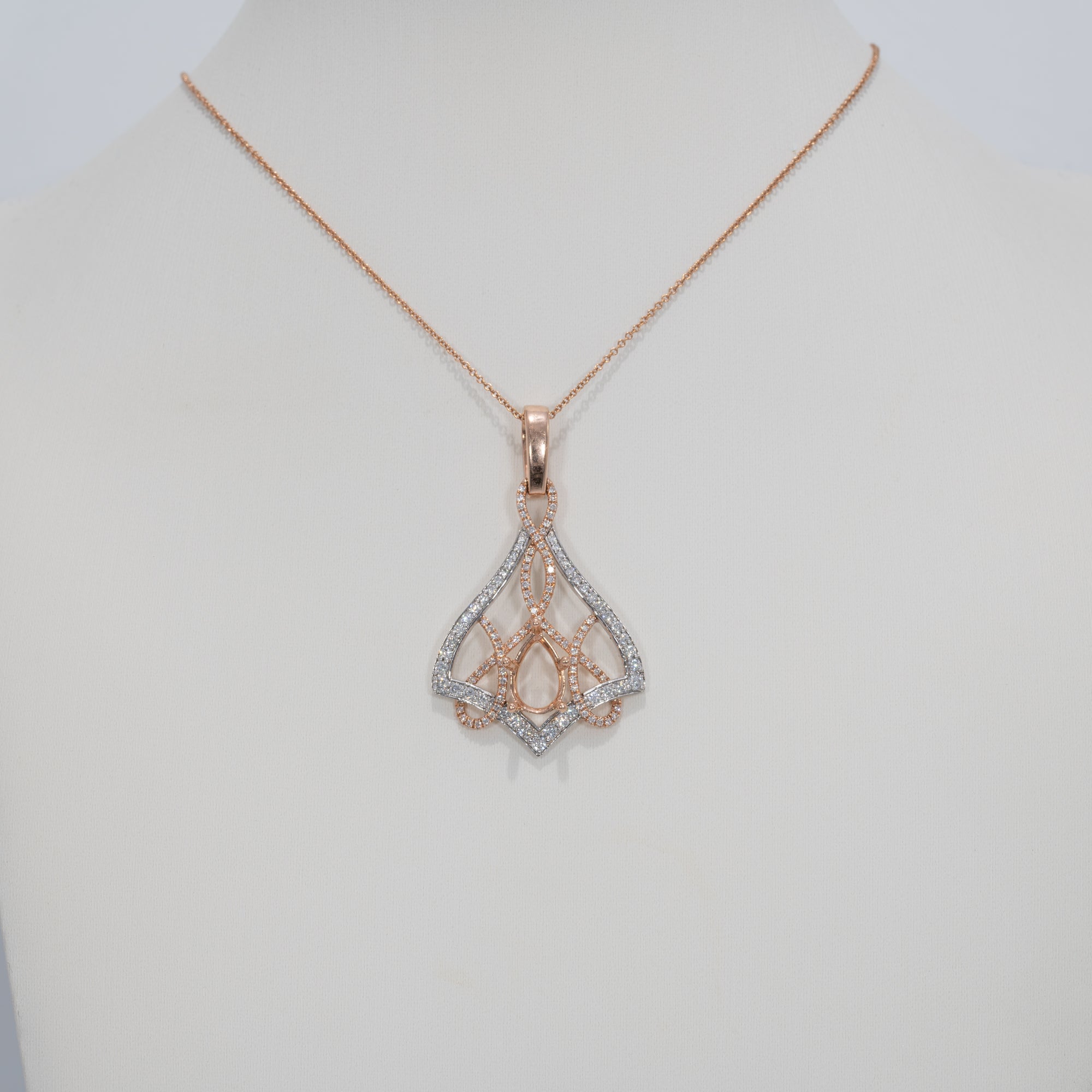 14K white & rose gold diamond semi-mount pendant