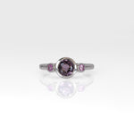 14K white gold purple spinel ring with purple sapphire accents