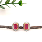 3ct Ruby Earrings w Natural Diamond Halo in 14K Dual Yellow and White Gold