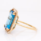 Aurelia 14k Solid Gold Swiss Topaz Ring with Natural diamonds | Emerald cut, 14x10mm