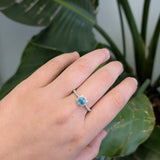 Zoya 14k Solid White Gold Blue Zircon Ring W Natural Diamonds | Round, 5mm