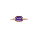 Amethyst Ring with Natural Diamond Accents in Solid 14K Gold – Emerald Cut 7x5mm Purple Gemstone Ring