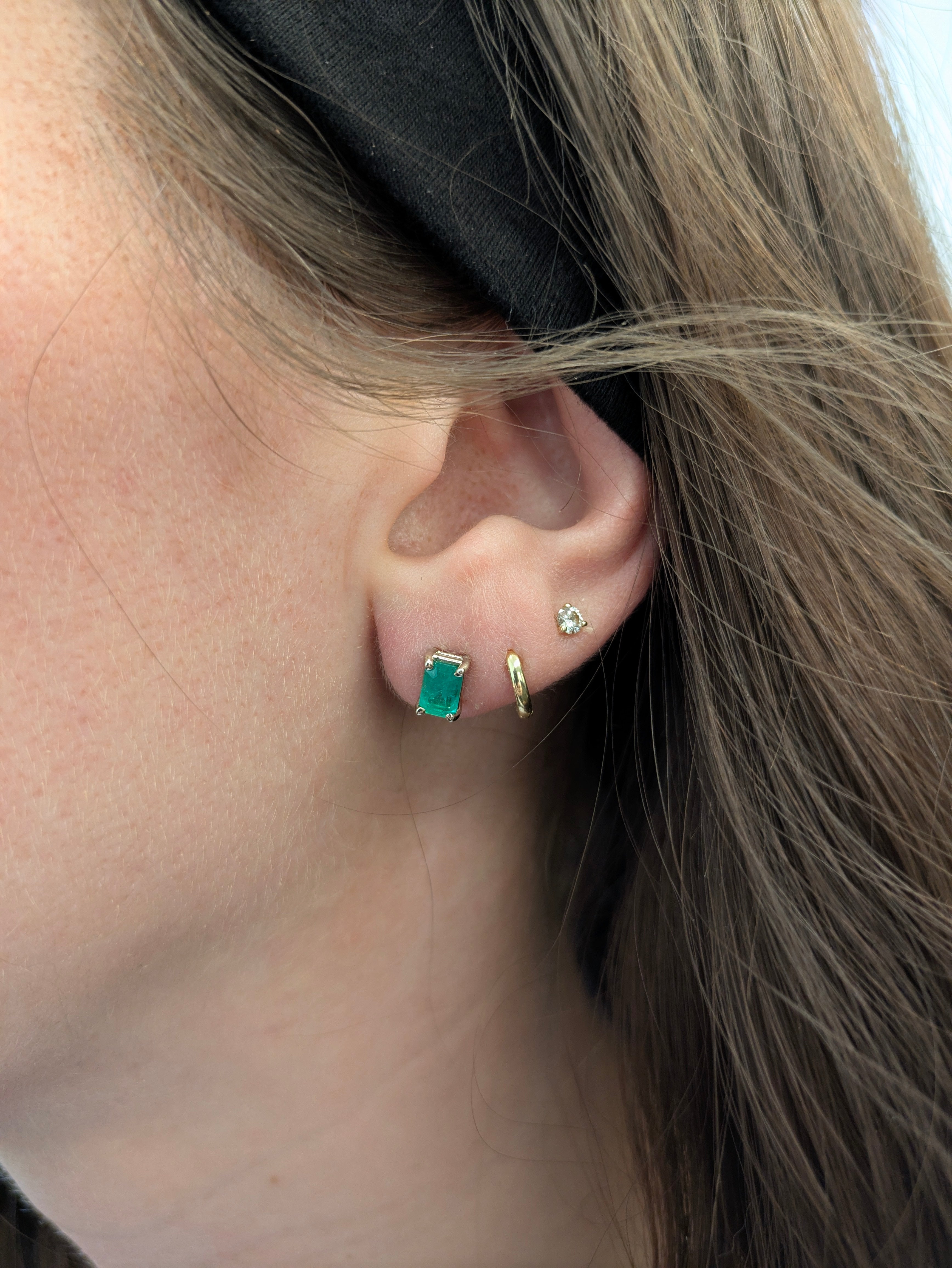 Jenny 14K White Gold 1.05cts Zambian Emerald Solitaire Stud Earrings | Emerald Cut 6x4mm