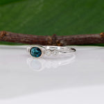 14K white gold indicolite tourmaline ring with diamond accents