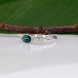 14K white gold indicolite tourmaline ring with diamond accents