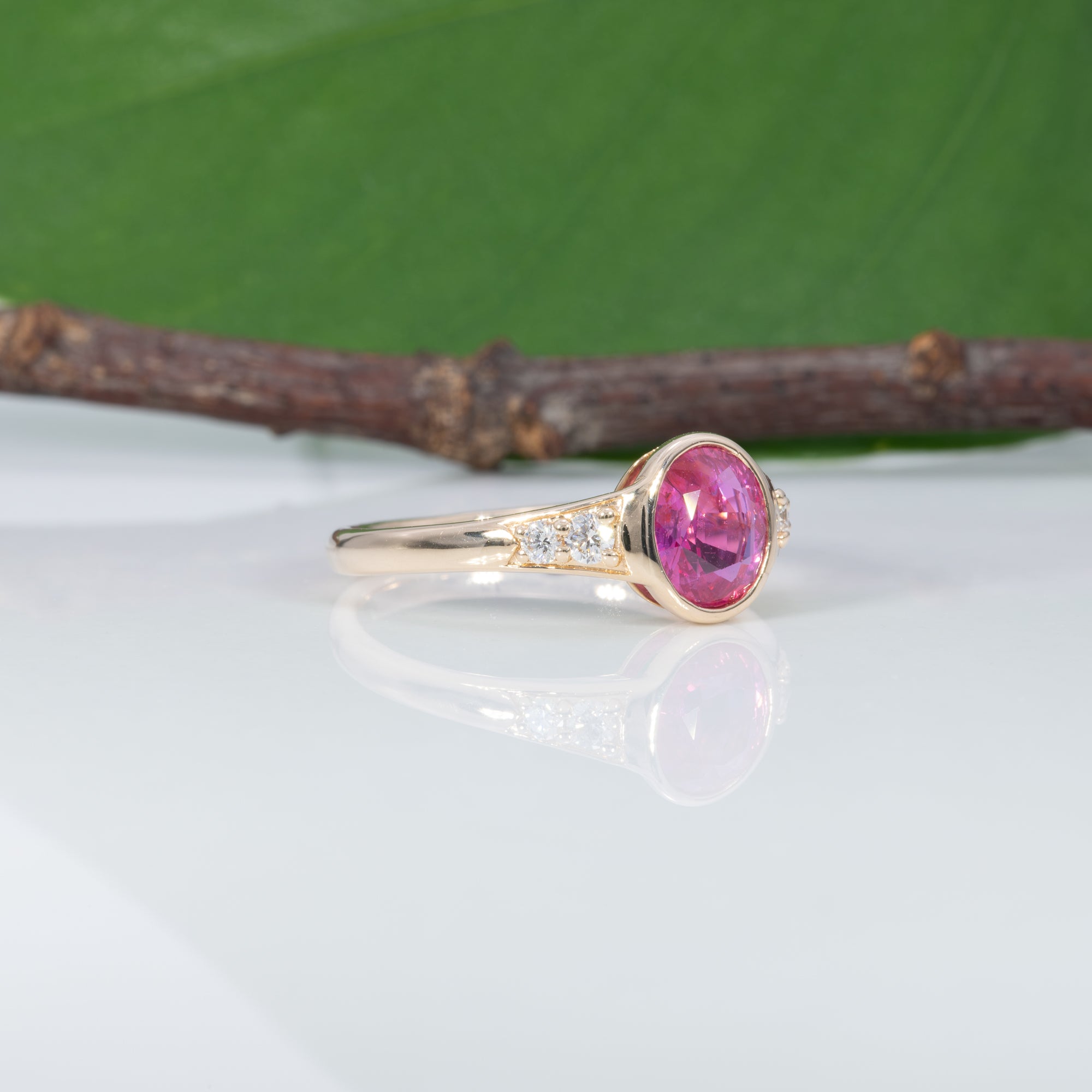 14K yellow gold pink sapphire ring
