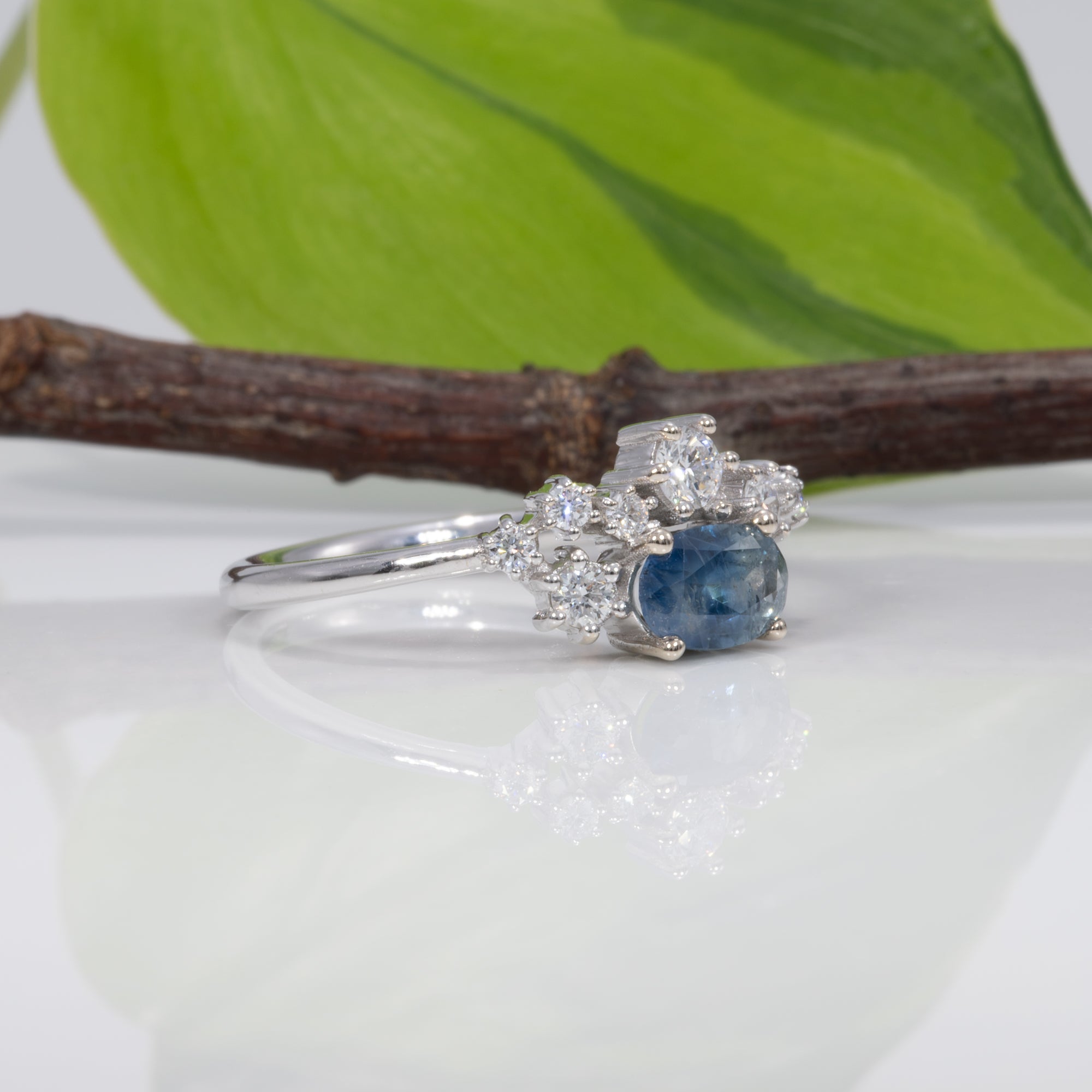 14K white gold montana sapphire ring