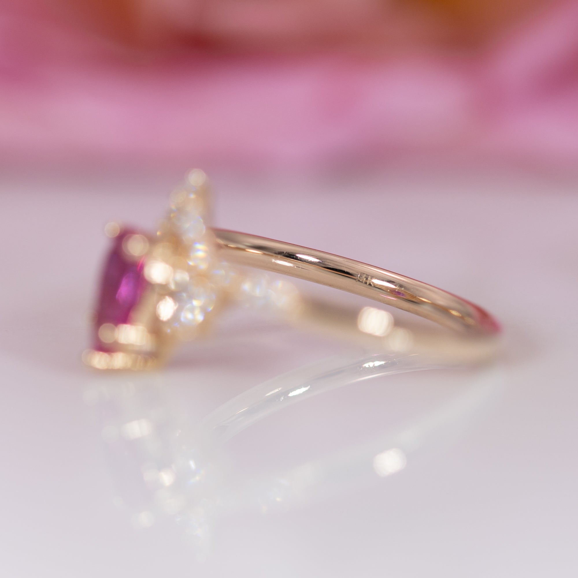 14K yellow gold pink sapphire ring