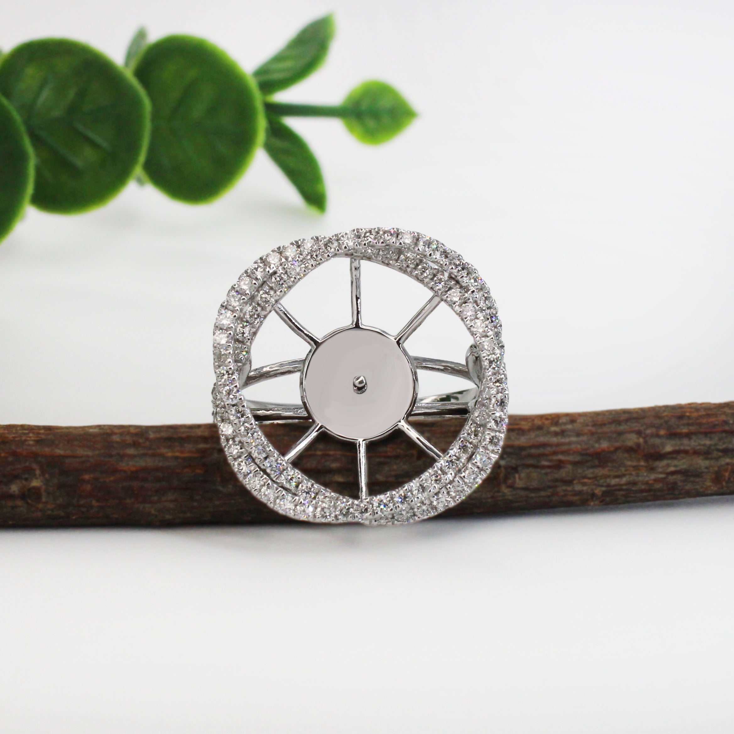 Sira 14k Solid Gold Natural Diamonds - Ring Setting  | Round Shaped , 14mm