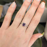 Stella Solid 14k Gold Amethyst Ring with Natural Diamonds Accents, Emerald cut 7x5mm