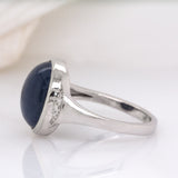Ariana 14K Solid White Gold Star Sapphire and Diamond Ring | OV 13x11mm
