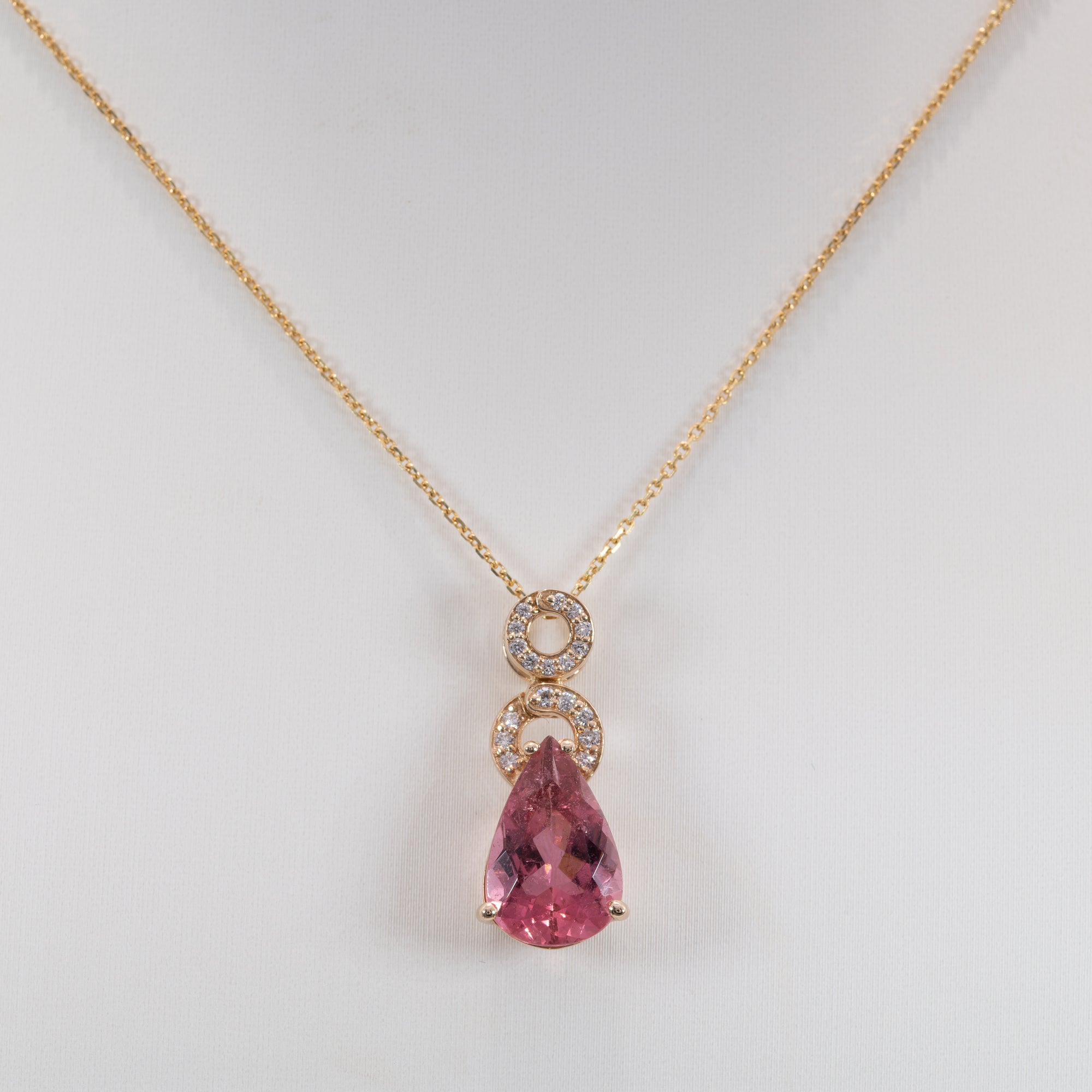14K yellow gold pink tourmaline pendant