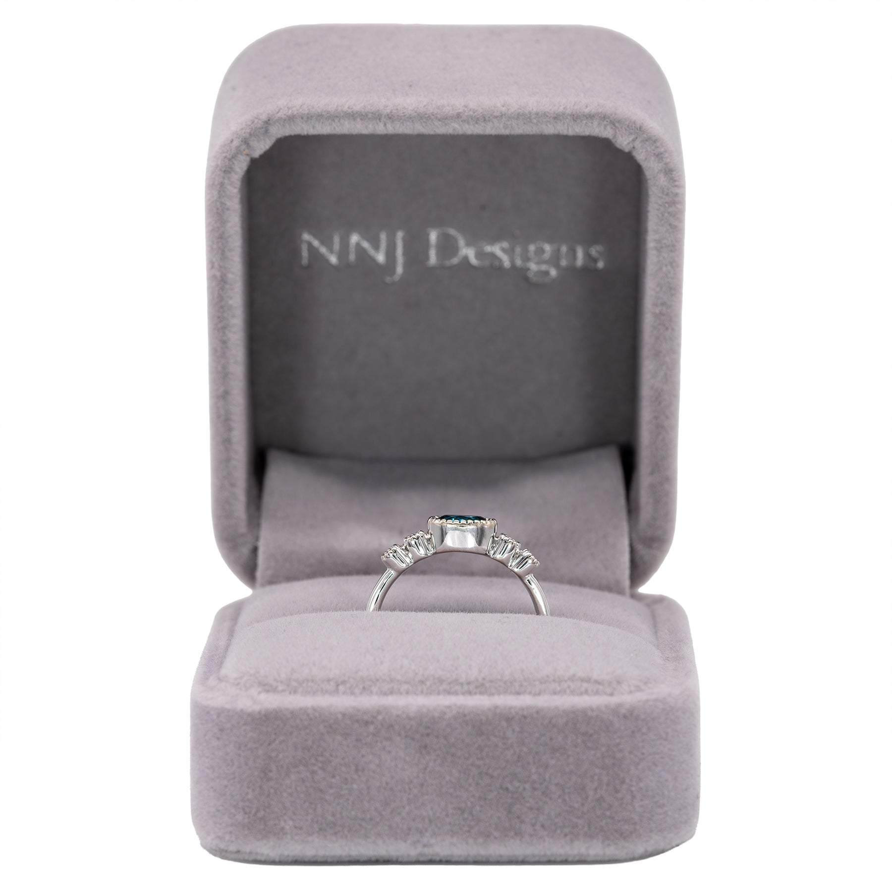14K white gold indicolite tourmaline ring with diamond accents