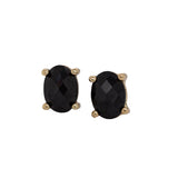 Charlize Oval Black Spinel Solitaire Studs: Solid 14k Yellow Gold – 7×5mm Gemstone