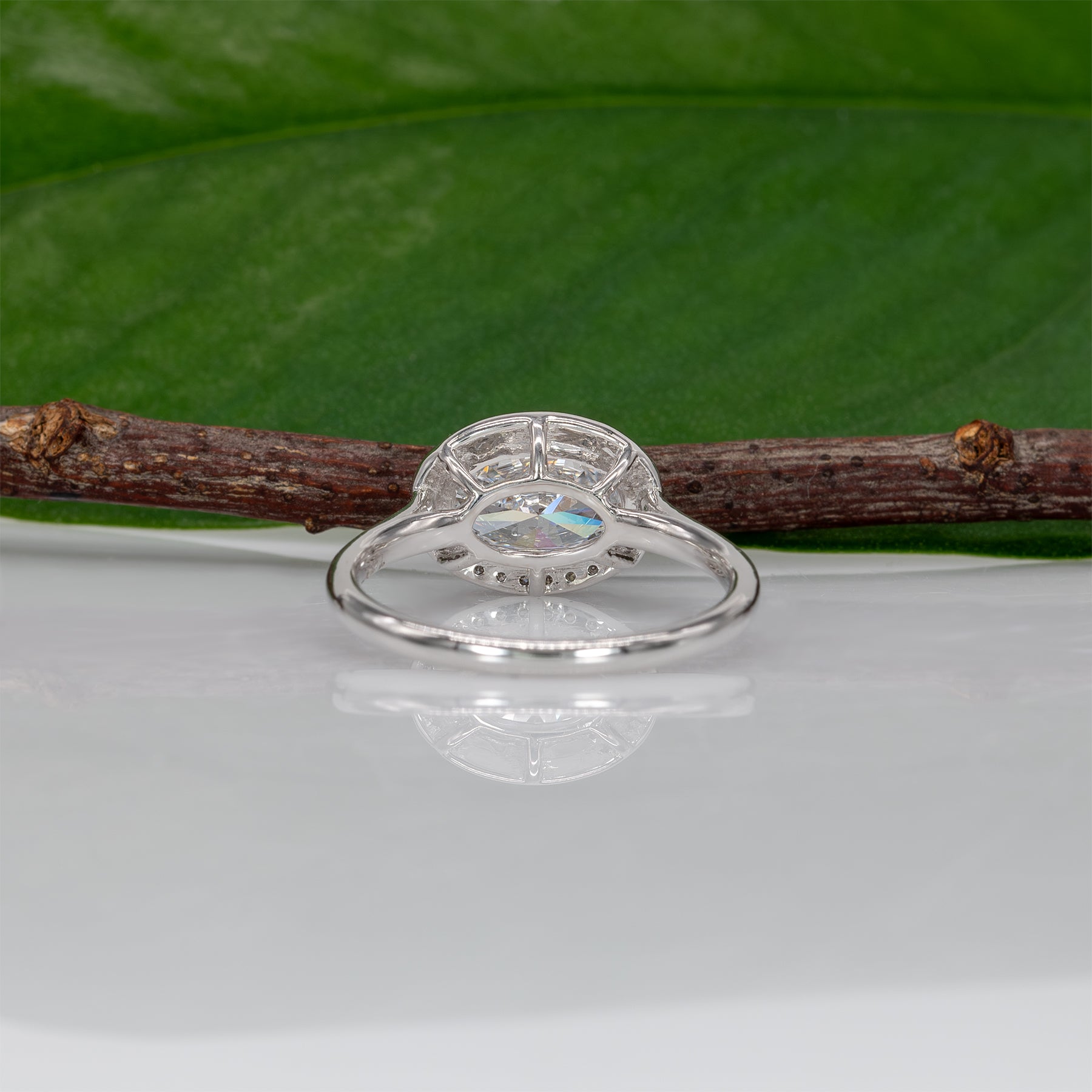 14K white gold oval lab grown diamond ring with diamond accents