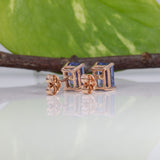 Nadira | AAA Tanzanite Solitaire Studs, Emerald Cut 7x5mm, Fine 14K Solid Gold, Rare Natural Tanzanite Earrings, Bridal Anniversary Gift, Yellow White Rose