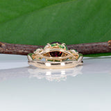 14K yellow gold purple garnet ring with tsavorite accents