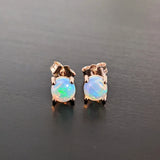 Four Prong Round Opal Stud Earrings | Solitaire Studs