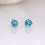 Zeenat Sky Blue Topaz Solitaire 3 Prong Martini Stud Earrings: 14k Solid Gold, Round 4mm