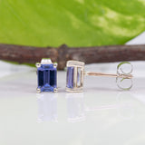 Isle | Genuine AAA Tanzanite Solitaire Studs, Emerald Cut 6x4mm, Solid 14K Gold (Yellow White Rose), Natural Tanzanite Earrings, Anniversary Gift for Women