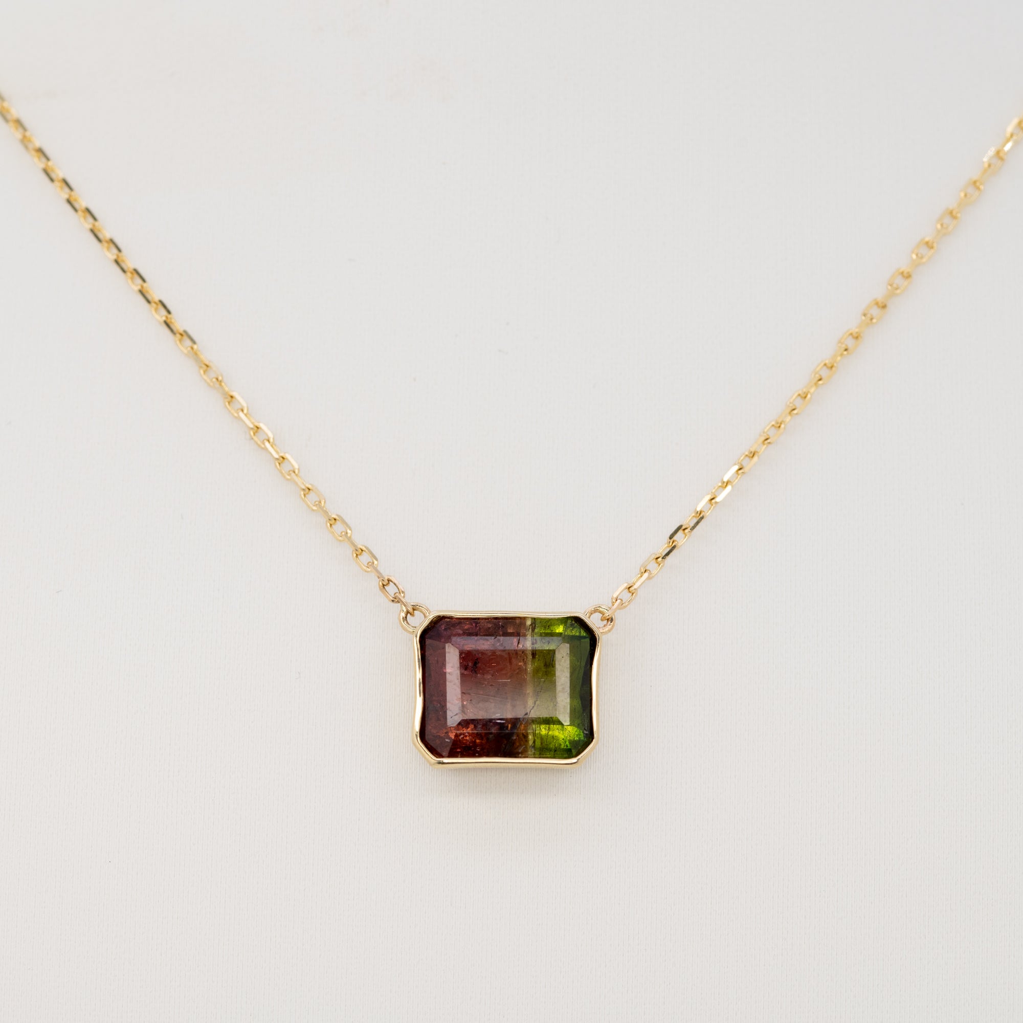 14K yellow gold bi-color tourmaline necklace