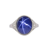 Ariana 14K Solid White Gold Star Sapphire and Diamond Ring | OV 13x11mm