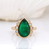 Solene 14K Yellow Gold Zambian Emerald and Diamonds Ring | Pear Shape 14x9mm
