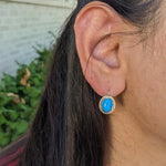 Sleeping Beauty Turquoise Drop Earrings in 14K Yellow Gold | Diamond Halo | Oval Cabochon | 10x8mm | December Birthstone