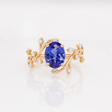 Arden 14k Solid Gold Tanzanite Ring with Natural Diamonds Accents | Oval 9x7mm