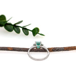 Lea 14K White Gold 0.66cts Colombian Emerald Diamond Ring | Asscher cut 6mm